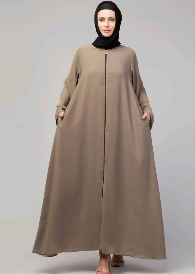 Mallika Women Modest Wear Nida Matt Front Open Zipper Abaya Burkha for Everyday use
- 2XL, Khaki