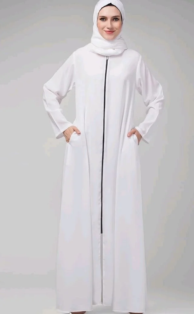 Mallika Women Modest Wear Nida Matt Front Open Zipper Abaya Burkha for Everyday use
- 2XL, White
