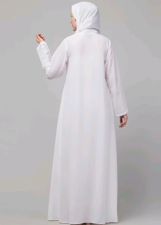 Mallika Women Modest Wear Nida Matt Front Open Zipper Abaya Burkha for Everyday use
- 2XL, White