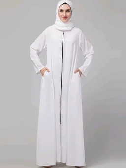 Mallika Women Modest Wear Nida Matt Front Open Zipper Abaya Burkha for Everyday use
- 2XL, White