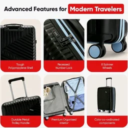 Visit the LAttitude By Provogue Store
3.7 out of 5 stars 91
Core Set of 3 Trolley Bags Cabin + Medium + Large Polypropylene Hard Suitcase, 8 Spinner Wheels, Recessed Number Lock, Luggage for Men & Women Midnight Black/Arctic Blue
100+ bought in past month