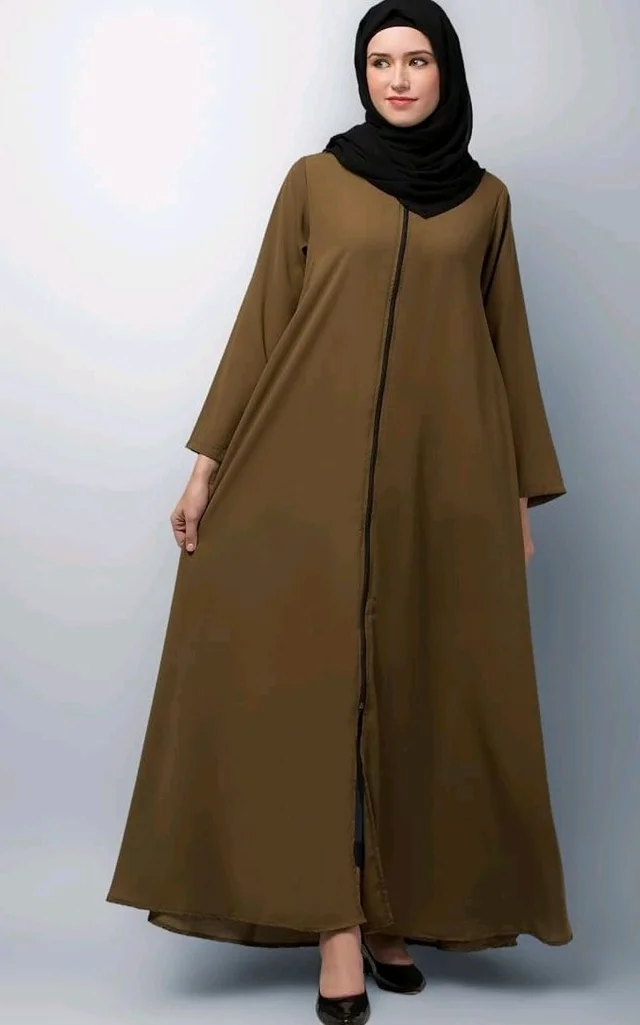 Mallika Women Modest Wear Nida Matt Front Open Zipper Abaya Burkha for Everyday use
- 2XL, Light Brown