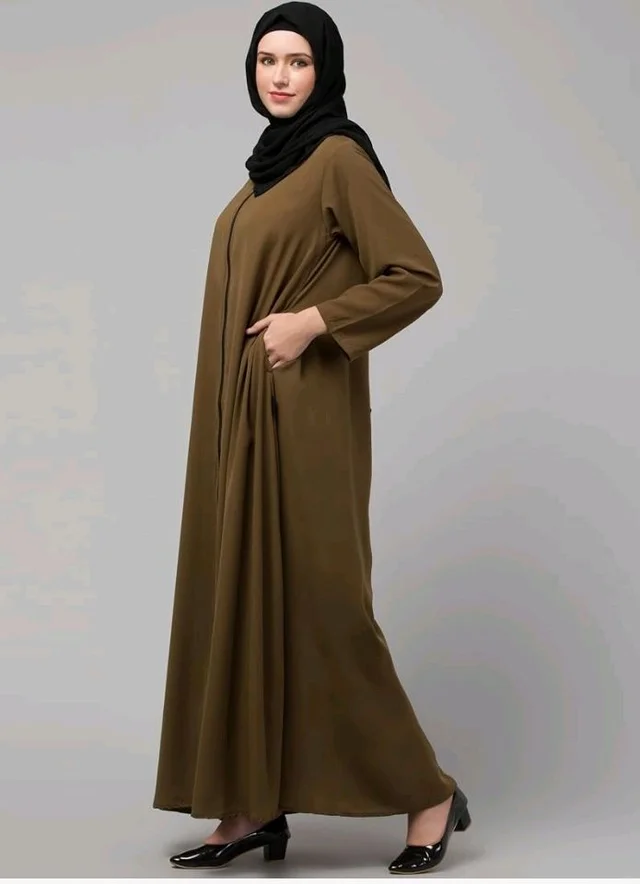 Mallika Women Modest Wear Nida Matt Front Open Zipper Abaya Burkha for Everyday use
- 2XL, Light Brown