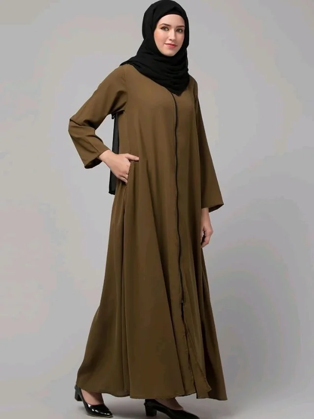 Mallika Women Modest Wear Nida Matt Front Open Zipper Abaya Burkha for Everyday use
- 2XL, Light Brown