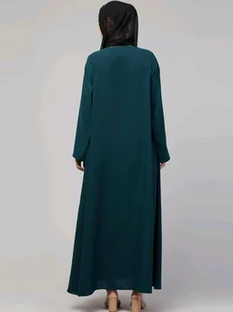 Mallika Women Modest Wear Nida Matt Front Open Zipper Abaya Burkha for Everyday use
- L, Teal