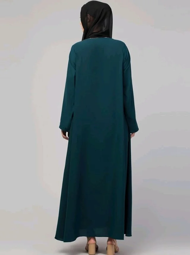 Mallika Women Modest Wear Nida Matt Front Open Zipper Abaya Burkha for Everyday use
- L, Teal