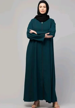 Mallika Women Modest Wear Nida Matt Front Open Zipper Abaya Burkha for Everyday use
- L, Teal