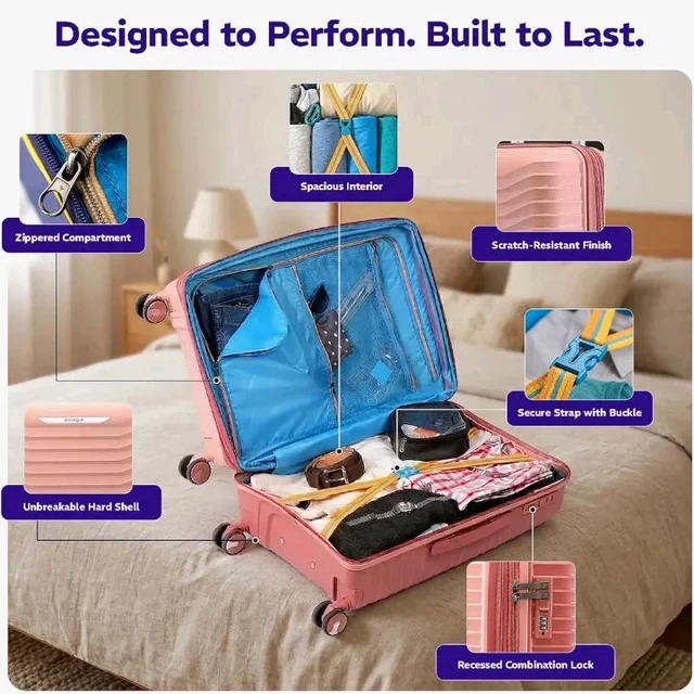 Provogue Coral Hard-Sided PP 65 Cm Trolley Bags for Travel Medium Size | Expandable Luggage Suitcase with 8 Wheels | Combination Lock | 5 Year Warranty (Tea Rose/Redwood)
50+ bought in past month