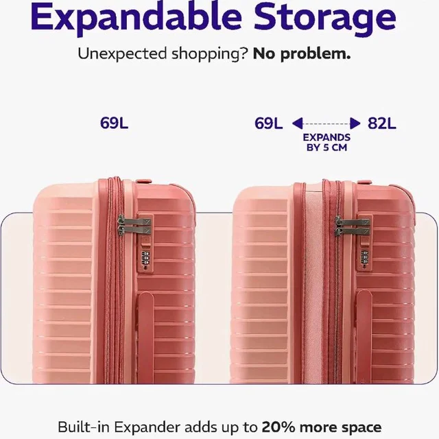 Provogue Coral Hard-Sided PP 65 Cm Trolley Bags for Travel Medium Size | Expandable Luggage Suitcase with 8 Wheels | Combination Lock | 5 Year Warranty (Tea Rose/Redwood)
50+ bought in past month