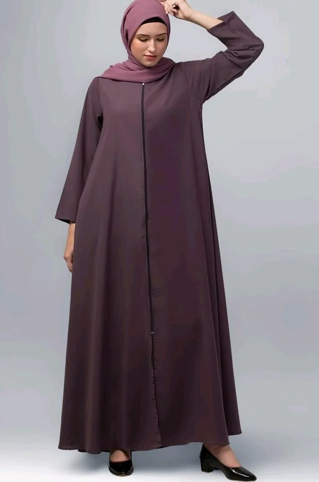 Mallika Women Modest Wear Nida Matt Front Open Zipper Abaya Burkha for Everyday use
- L, Dust Purple