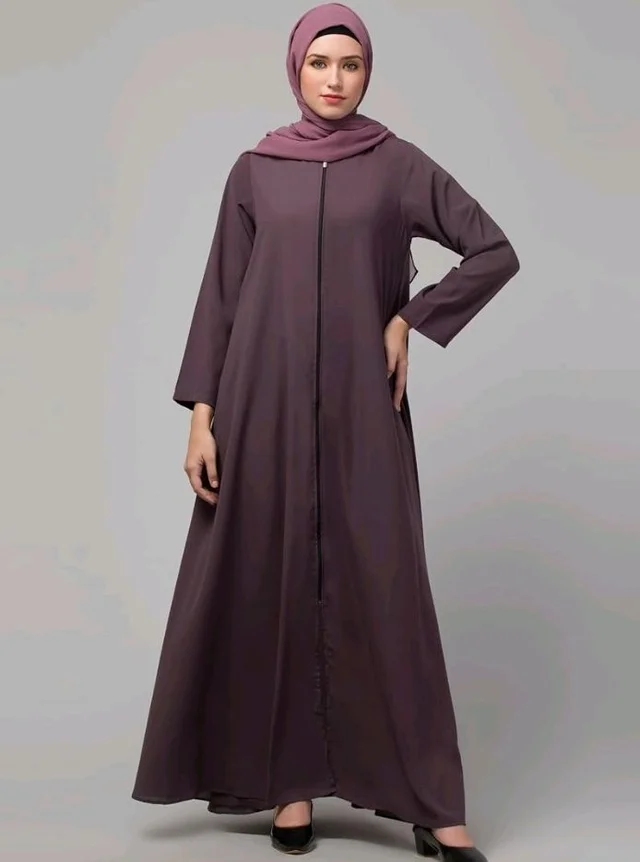 Mallika Women Modest Wear Nida Matt Front Open Zipper Abaya Burkha for Everyday use
- L, Dust Purple