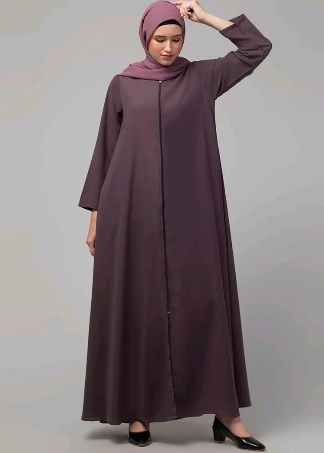 Mallika Women Modest Wear Nida Matt Front Open Zipper Abaya Burkha for Everyday use
- L, Dust Purple
