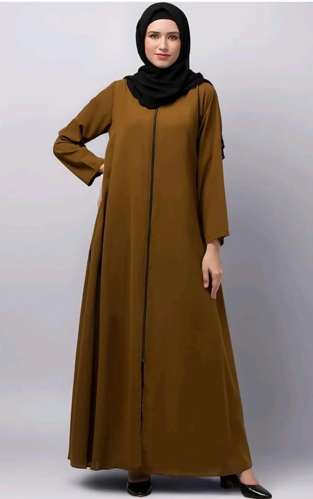 Mallika Women Modest Wear Nida Matt Front Open Zipper Abaya Burkha for Everyday use
- S, Gold