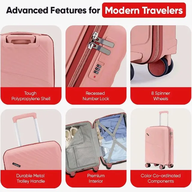 Meridian Cabin Suitcase 55 cm 20 inch Polypropylene Hard Trolley, 8 Spinner Wheels, 2-Pocket Convipack, Recessed Number Lock, Carry-On for Men & Women Blossom Pink/Megenta Pink
100+ bought in past month