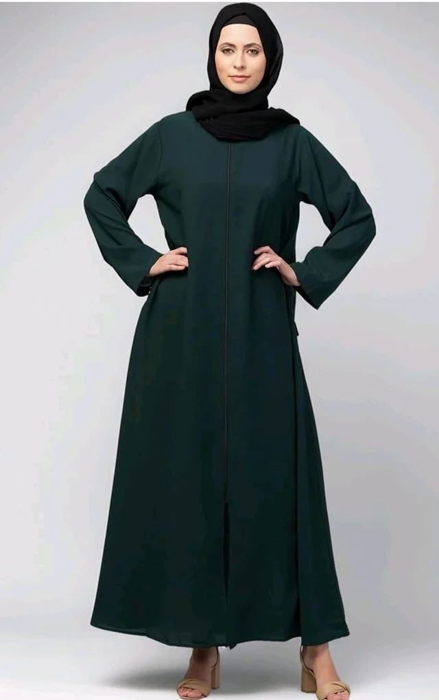 Mallika Women Modest Wear Nida Matt Front Open Zipper Abaya Burkha for Everyday use
- S, Green