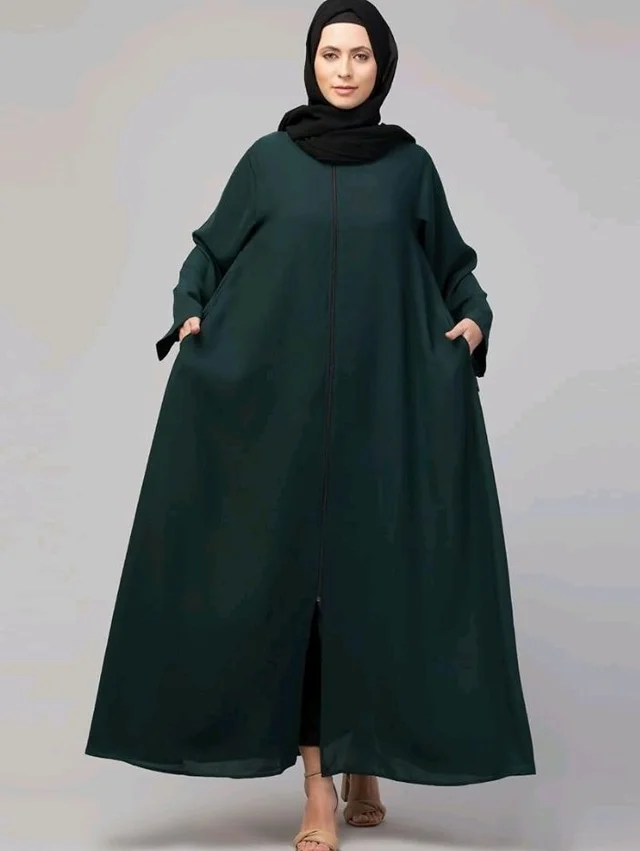 Mallika Women Modest Wear Nida Matt Front Open Zipper Abaya Burkha for Everyday use
- S, Green