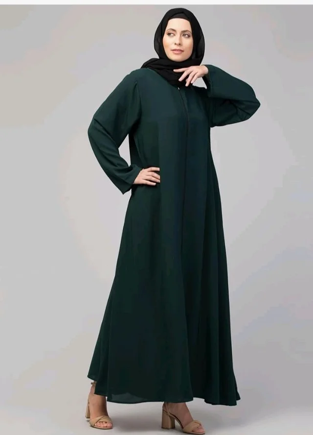 Mallika Women Modest Wear Nida Matt Front Open Zipper Abaya Burkha for Everyday use
- S, Green