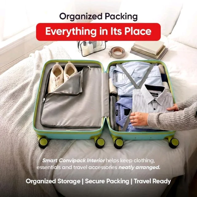 Core Cabin Suitcase 55 cm 20 inch Polypropylene Hard Trolley Bag, 8 Spinner Wheels, Recessed Number Lock, Lightweight Carry-On Luggage for Men & Women Aegean Blue/Meadow Yellow
100+ bought in past month