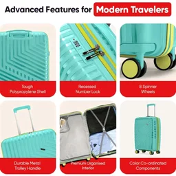 Core Cabin Suitcase 55 cm 20 inch Polypropylene Hard Trolley Bag, 8 Spinner Wheels, Recessed Number Lock, Lightweight Carry-On Luggage for Men & Women Aegean Blue/Meadow Yellow
100+ bought in past month