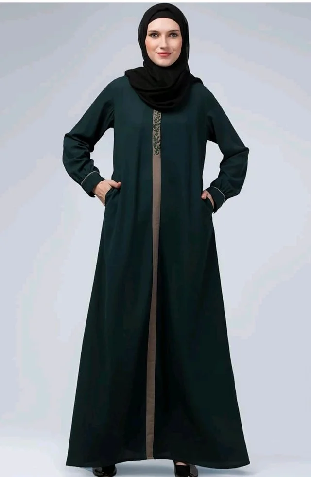 Abaya Dress with Front Embroidery & Cuff Sleeves And Side Pocket Made in Nida Matte Fabric Sleeves Full length Burqa for Women and Girls
- M, Botel Green