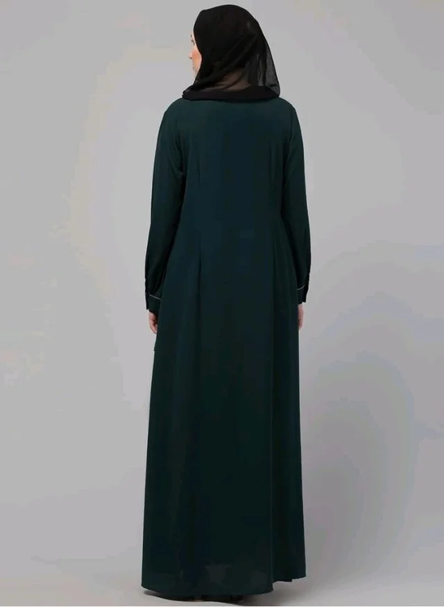 Abaya Dress with Front Embroidery & Cuff Sleeves And Side Pocket Made in Nida Matte Fabric Sleeves Full length Burqa for Women and Girls
- M, Botel Green