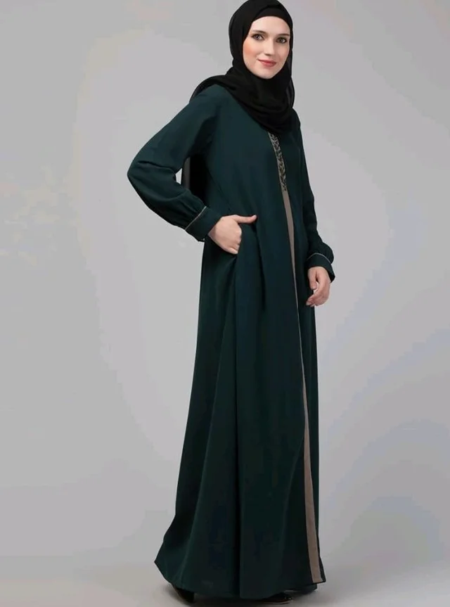 Abaya Dress with Front Embroidery & Cuff Sleeves And Side Pocket Made in Nida Matte Fabric Sleeves Full length Burqa for Women and Girls
- M, Botel Green
