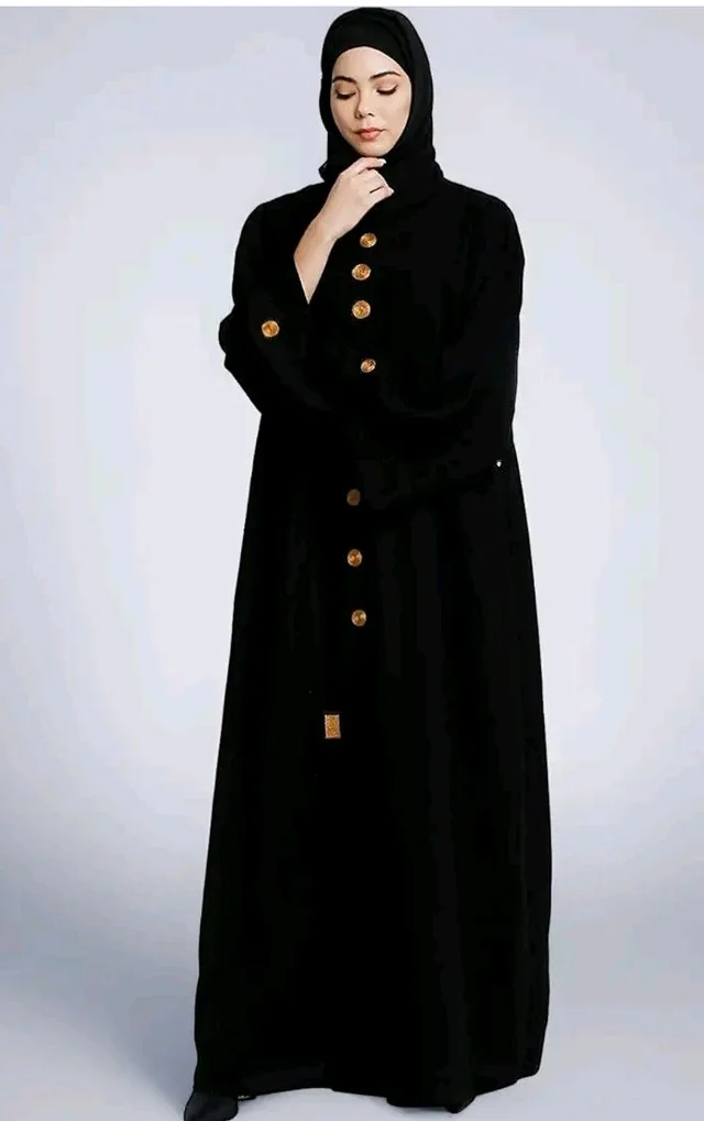 Women’s Loose Fit Abaya with Embroidery Button Work, Long Sleeves And Side Pockets
- S