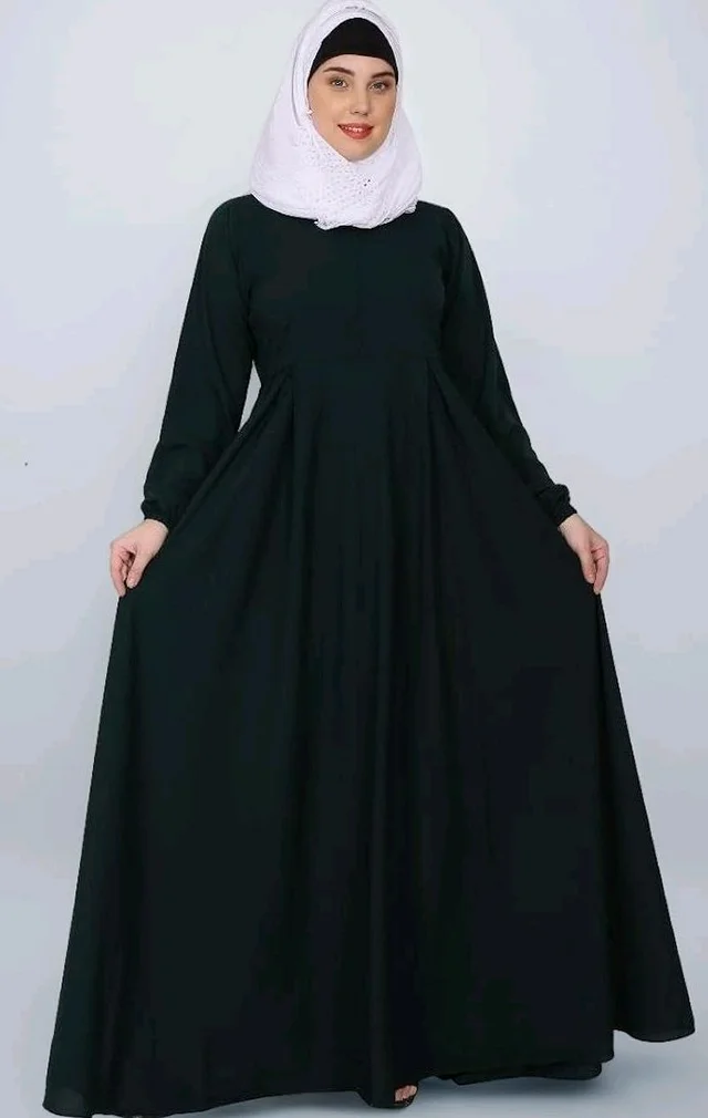 Women’s Full Flared Umbrella Abaya Dress with Frock-Style Appearance, Front Zipper & Full Sleeves
- L, Botel Green