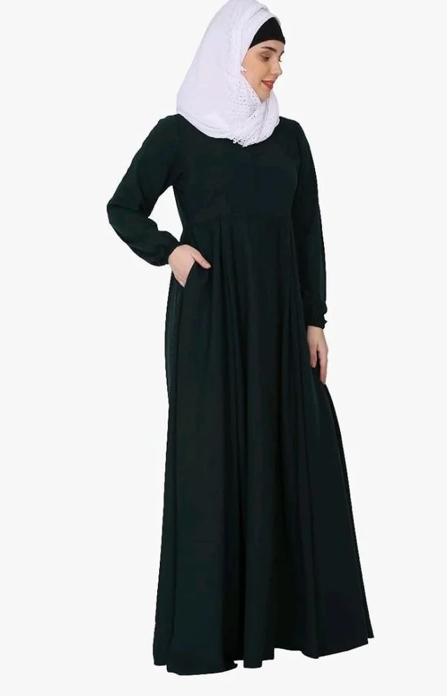 Women’s Full Flared Umbrella Abaya Dress with Frock-Style Appearance, Front Zipper & Full Sleeves
- L, Botel Green
