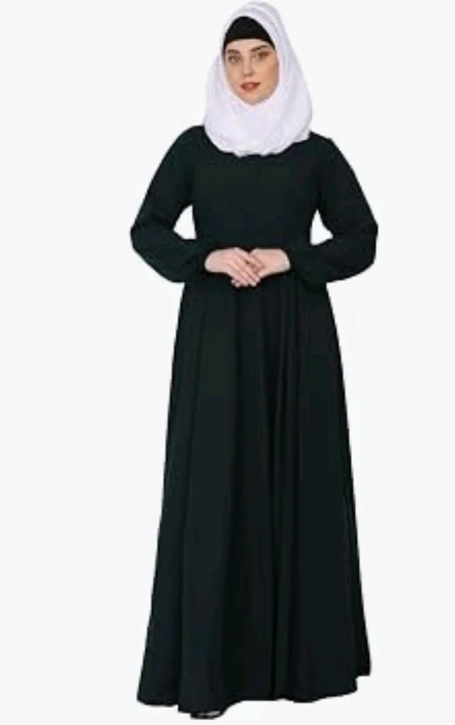 Women’s Full Flared Umbrella Abaya Dress with Frock-Style Appearance, Front Zipper & Full Sleeves
- L, Botel Green