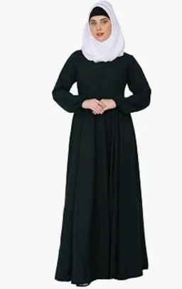 Women’s Full Flared Umbrella Abaya Dress with Frock-Style Appearance, Front Zipper & Full Sleeves
- L, Botel Green