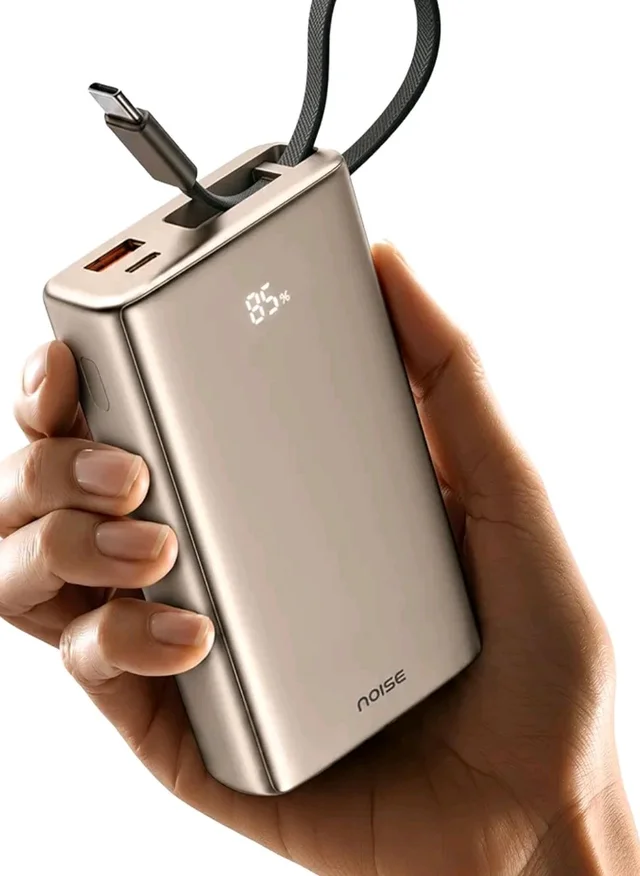 Noise Newly Launched India's 1st Power Bank 20000mAh 45W Ultra Fast Charging: Built-in Type-C Cable, Digital Battery%, Advanced Safety, Metallic Finish, Triple Output, BIS Certified (Titanium)
