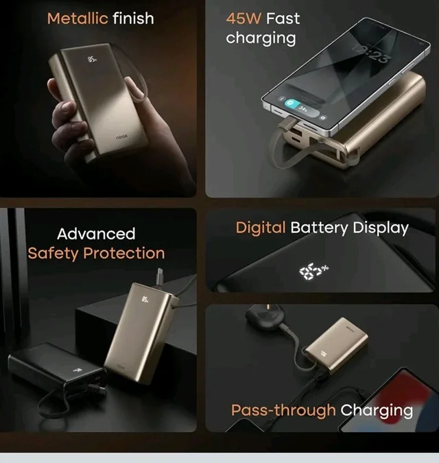 Noise Newly Launched India's 1st Power Bank 20000mAh 45W Ultra Fast Charging: Built-in Type-C Cable, Digital Battery%, Advanced Safety, Metallic Finish, Triple Output, BIS Certified (Titanium)