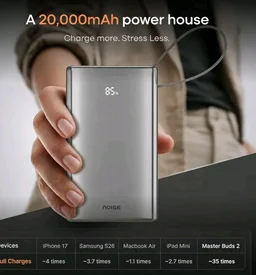 Noise Newly Launched India's 1st Power Bank 20000mAh 45W Ultra Fast Charging: Built-in Type-C Cable, Digital Battery%, Advanced Safety, Metallic Finish, Triple Output, BIS Certified (Titanium)