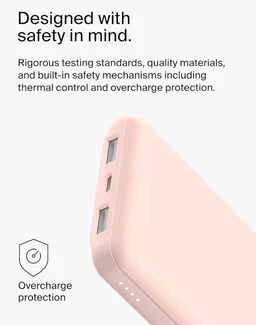 Belkin 10000 mAh Slim Power Bank with 1 USB-C and 2 USB-A Ports to Charge 3 Devices Simultaneously with up to 15W for iPhones, Android Phones, Smart Watches, Apple AirPods - Rose Gold