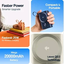 Ambrane 25W Qi2.2 Magsafe Wireless 20000mAh Powerbank, 35W Wired Charging, Fastest Qi2.2 Technology - Now Charge 40% in 30 mins wirelessly, Support MacBook Air Charging for iPhone (Orbit 20K, Orange)