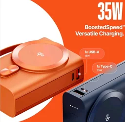 Ambrane 25W Qi2.2 Magsafe Wireless 20000mAh Powerbank, 35W Wired Charging, Fastest Qi2.2 Technology - Now Charge 40% in 30 mins wirelessly, Support MacBook Air Charging for iPhone (Orbit 20K, Orange)