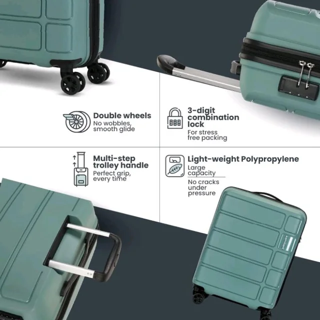 Kamiliant by American Tourister Small Harrier Edge 8W 56 Cms Cabin (PP) Hard Sided 8 Wheels Spinner Luggage/Suitcase/Trolley Bag (Slate Grey) (Double Wheel)
