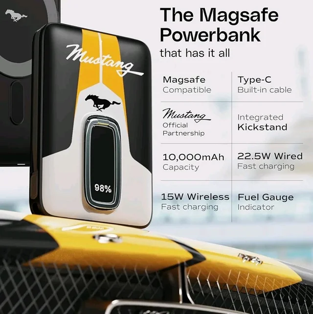 GOBOULT Mustang Ampvault V10 10000 mAh Wired & Wireless Power Bank (Phantom Black, Lithium Polymer, Fast Charging for Earbuds, Mobile, Smartwatch, Speaker, Tablet, USB Type-C, Digital Display)