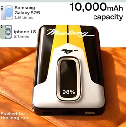 GOBOULT Mustang Ampvault V10 10000 mAh Wired & Wireless Power Bank (Phantom Black, Lithium Polymer, Fast Charging for Earbuds, Mobile, Smartwatch, Speaker, Tablet, USB Type-C, Digital Display)