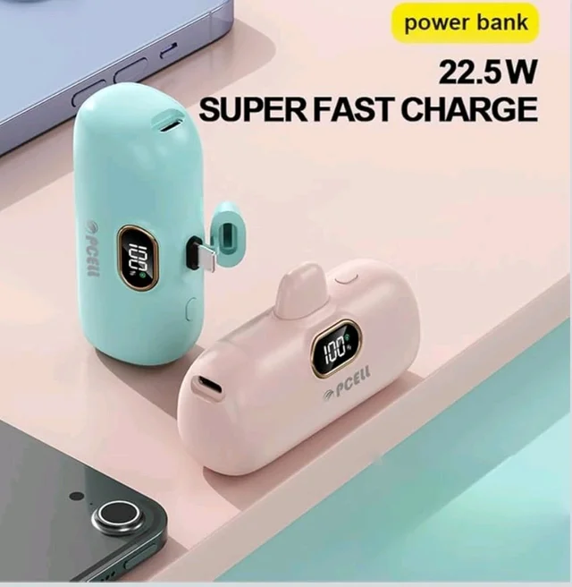 Powerpod 5000mAh 22.5W Fast Charging Nano Powerbank, in-Built Type C Input/Output Pin, Type C PD Output, LED Battery Indicator, Compatible with Type C Smartphone, iPhone (Matte Black)