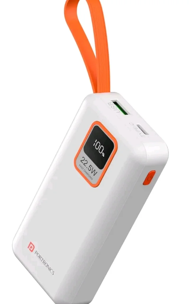 Portronics Ampbox 10K 10000 mAh Nano Power Bank with 22.5W Fast Charging, Digital Display, Dual Output(Type C PD + USB), Type C Input, Wake Up Button(White)