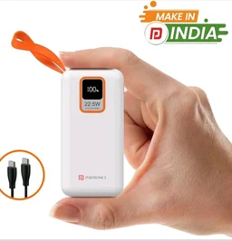 Portronics Ampbox 10K 10000 mAh Nano Power Bank with 22.5W Fast Charging, Digital Display, Dual Output(Type C PD + USB), Type C Input, Wake Up Button(White)