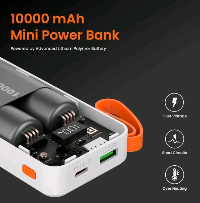 Portronics Ampbox 10K 10000 mAh Nano Power Bank with 22.5W Fast Charging, Digital Display, Dual Output(Type C PD + USB), Type C Input, Wake Up Button(White)