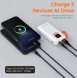Portronics Ampbox 10K 10000 mAh Nano Power Bank with 22.5W Fast Charging, Digital Display, Dual Output(Type C PD + USB), Type C Input, Wake Up Button(White)