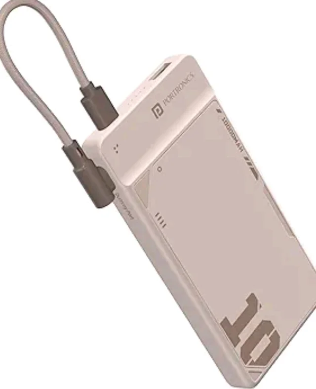 Portronics Luxcell Uno 10K 10000 mAh 22.5W Fast Charging Power Bank with Detachable Type C Cable, Ultra Slim Power Bank with Mach USB-A Output, Type C PD Output, Type C Input, Wake Up Button(Mocha)