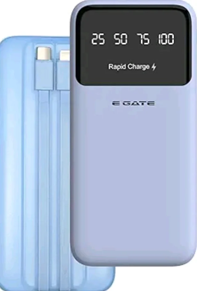 E GATE 105P Powerbank 10000mAh Fast Charging | Built-in Lightening & Type C Cable for iPhone, Android, TWS etc| Multi Device 22.5W Power Bank 5-in-1 Charger | USB X 2, Type C X 2 & Lightening (Blue)