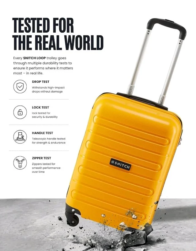 SNITCH Loop Cabin Size Yellow Polypropylene Hard Travel Suitcase - Trolley Bag Small & Luggage with 4 Wheels, Secure Lock & Free Shoe Bag
200+ bought in past month