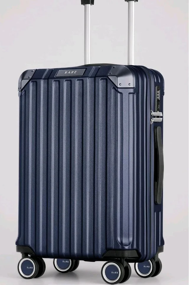 RARE RABBIT Victus Pro Cabin Size Dark Blue Hard Trolley Bag Polycarbonate Antiscratch Travel Suitcase with Reinforced Corners, 8 Silent Wheels and a Sturdy TSA Lock - Luggage for Men & Women