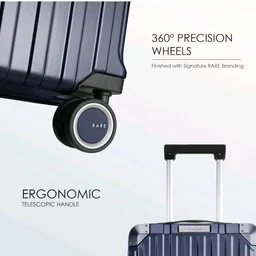 RARE RABBIT Victus Pro Cabin Size Dark Blue Hard Trolley Bag Polycarbonate Antiscratch Travel Suitcase with Reinforced Corners, 8 Silent Wheels and a Sturdy TSA Lock - Luggage for Men & Women